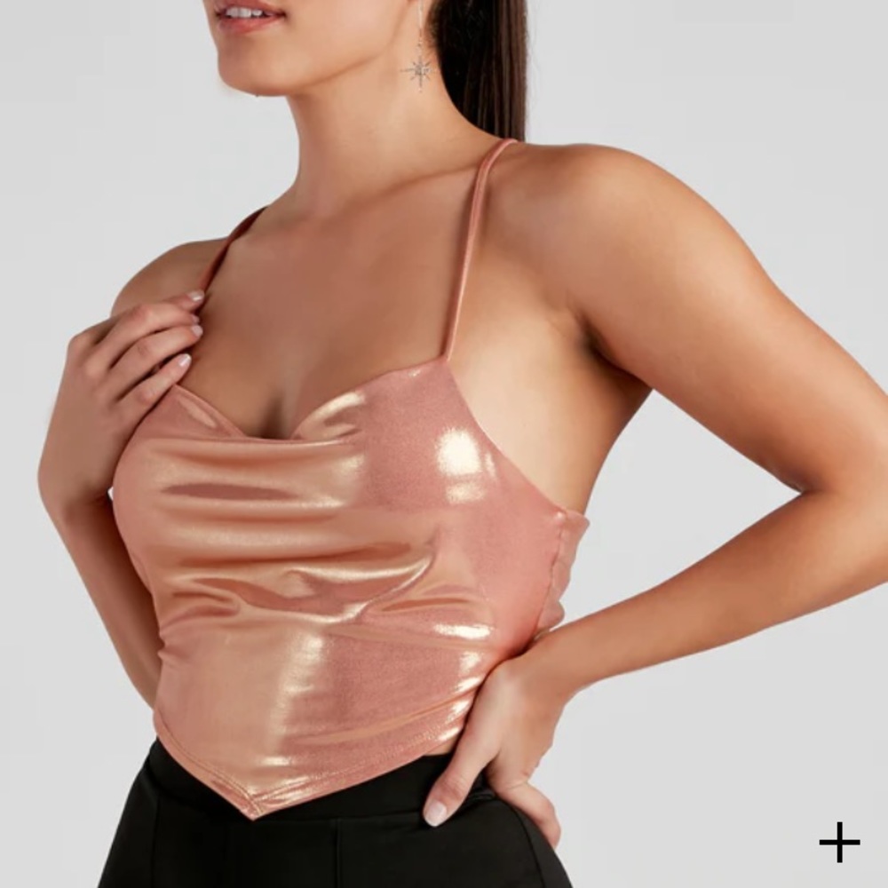 Day & Night Pink Shimmer Cowl Neck Tie Back Top